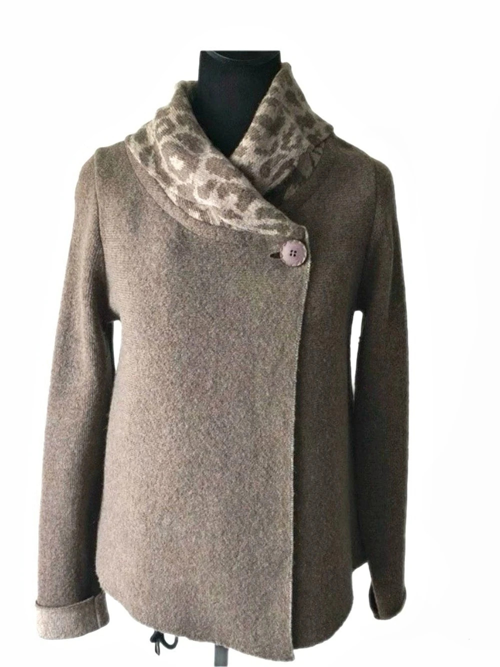 Chiaramente Wool Animal Print Collar Jacket in Brown